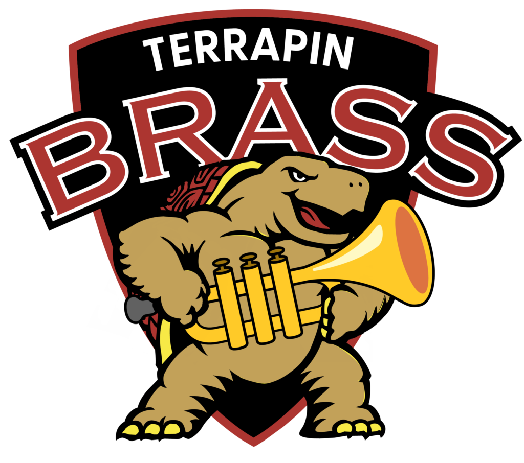 Terrapin Brass Logo: Turtle Holding Trumpet